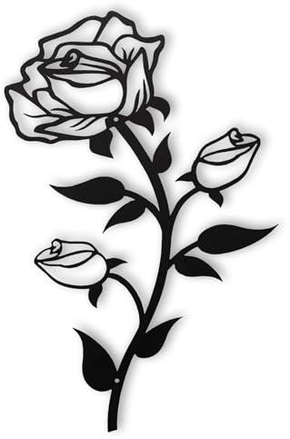 Mocrop Rose Schwarz Metall Blume Wanddeko 38CM Rose Wanddekoration Rosen Blumen Wanddekoration Geeignet für Büro, Drinnen und Draußen Wanddeko schwarz Metall 38 * 23cm (1 Stück)