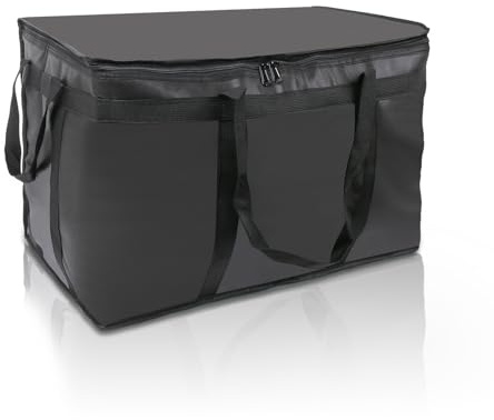 szkoo 1 Stück Isolierte Kühltasche Faltbar Schwarz Pizza Lieferung Tasche, 58 * 38 * 35cm Picknick Kühltasche Transport Tasche für Heiße und Kalte Speisen
