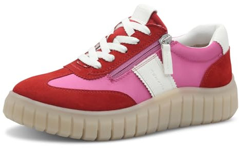 Tamaris Comfort Damen Sneaker flach mit Chunky-Sohle Low Top, Mehrfarbig (Red/Fuchsia), 36 EU