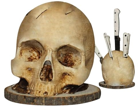 Generisch Totenkopf Messerhalter, Horror Schädel Messerblock, Gruselige Aufbewahrungsregal-Dekoration, Horrorkopfl, Messer-Organizer für die Küchentheke