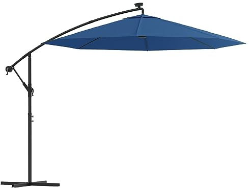 JUDYY Ampelschirm mit Leuchten und StahlMast, Balkon Sonnenschirm, Marktschirm, Garten, Balkon Schirm, Sonnen Schirme, Balkonschirm, 300 cm Azurblau