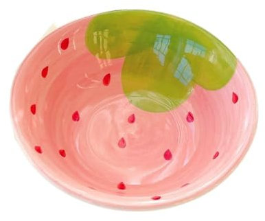 Bol et cuillère à dessert, bols de service en forme de fraise, bols à salade en céramique, louches à motif de fruits (bol à fraise)