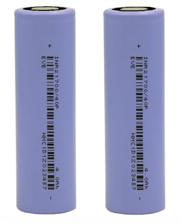 Pack of 2-21700 type - EVE INR21700 40P - 4000mAh - Up to 50A Discharge Rate - 3.7V High Performance Flat- Top - Li-Ion Battery. Unique and Sturdy Carry Case Included. Capacity Assured.