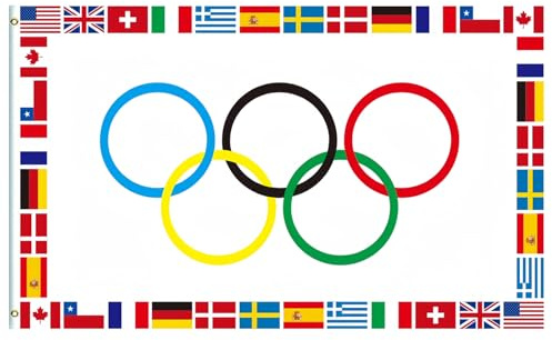 Große olympische Flagge mit fünf Ringen für 2024 Spiele – Banner für Sportthemenparty-Dekorationen