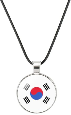 GONMFKM Modische Halskette Mit Anhänger Mit Korea-Flagge – Glaskuppel-Cabochon-Flaggenbild-Charm, Schwarze Seilkette, Patriotische Pulloverkette Für Männer Und Frauen, Schmuck, Geschenkzubehör, Schw
