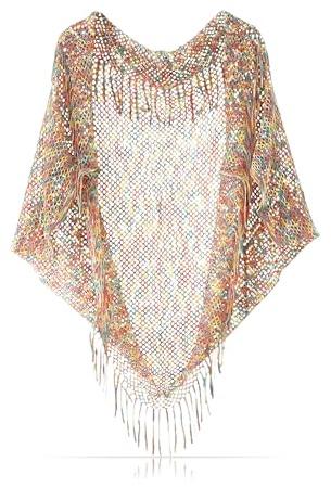 Made by Nami Sommar Kimono Poncho för dam - Färgglatt Boho Virkad Strandöverdrag Multicolor One Size för Strand och Festival
