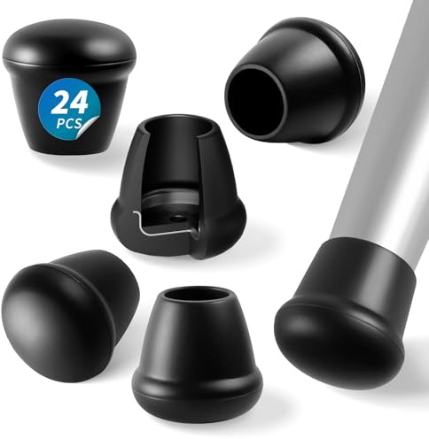 RCHYFEED 24Pcs Silikon Stuhlbeinkappen Bodenschoner 0.75 Zoll, Schwarz Stuhlbeinkappen unten mit Metall, Gummi Möbel Beinkappen Tassen Abdeckung für den Schutz von Hartholzboden vor Kratzern