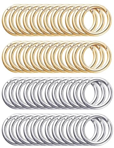 50 Stück Runde Karabiner Schlüsselanhänger, 23.5mm Schlüsselring Feder-O-Ringe, Spaltring Druckknopf Clip für Schlüsselring Tasche, Geldbörse,Zubehör Karabinerhaken (50, Silber + helles Gold)