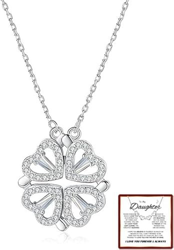 Collana con ciondolo portafortuna a forma di quadrifoglio, per figlia, con scatola regalo Forever and Rose, collana ziella per mia figlia, quadrifoglio, collana in argento Sterling S925, da donna, per