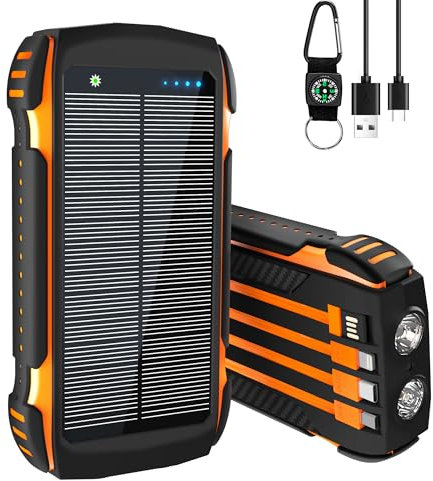 56800mAh& 65w Power Bank Battery Pack Solar Charger with 4 Built in Cables, USB-C Input/Output Fast Charging, Dual Bright Flashlight for Camping Outdoor, for iPhone Android