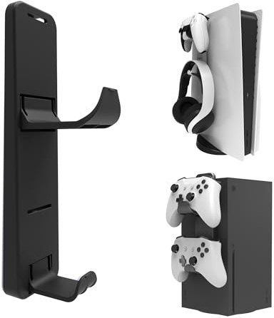 Soporte Mando Headphone Stand Soporte Cascos Gaming,Soporte Colgante para Consola Joystick Soporte Plegable para Gamepad y Auriculares Apto para Gamers Tamaño 190 * 53 * 38MM Negro 1 Pieza