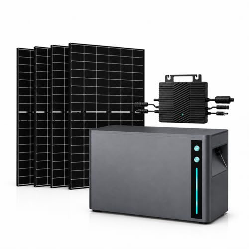 SAKETE Balkonkraftwerk 1800W mit Speicher, Solaranlage Komplettset mit 4 x 450W Glas-Glas Solarmodulen, Elecway 800W Wechselrichter und 2,01kWh Akku