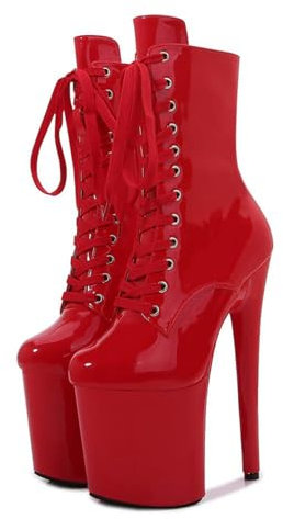 TIKENBST Tacchi Donna Tacchi Alti 20CM Stiletto Pole Stivali Da Ballo Stivali In Pelle Modello Scarpe Da Prestazione,Red-35