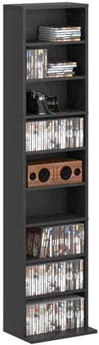 HOMCOM 260 CD/120 DVD Storage Unit, Blu-ray Media Storage Shelf with 9 Compartments and 6 Adjustable Shelves, CD Tower for Living Room, Bedroom, Office, Black
