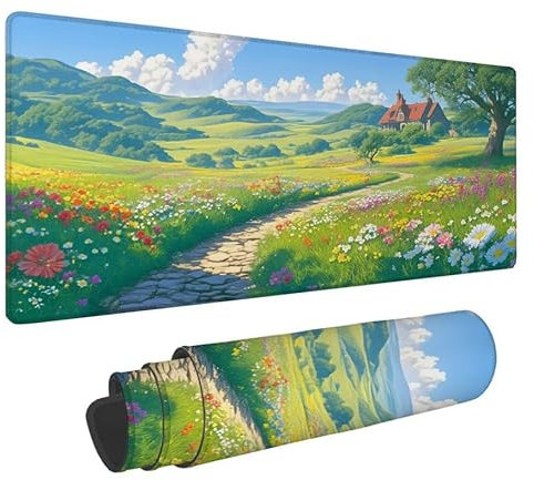 Alfombrilla Ratón pradera Alfombrilla Ratón XXL Gaming Tapete Escritorio Ordenador 1200x600x3mm Mouse Pad con Bordes Cosidos, Mousepad Impermeable, Antideslizante Tapete Teclado para PC - verde W1-715