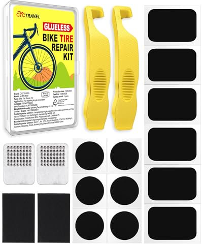 cyctravel Puncture Repair Kit Bike Tyre, Bike Puncture Repair Kit Contains 12 Pieces of Glueless Puncture Repair Patches, Reinforced Tire Levers and Instruction Manual, Suitable for Mountain Bikes