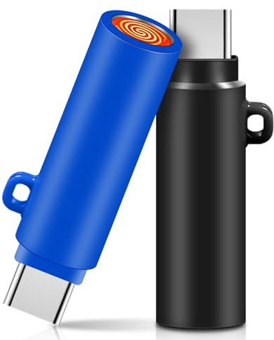 Feuerzeug Elektrisch, 2 Stück USB Feuerzeug, 4.2cm Elektrisches Stabfeuerzeug, lichtbogen feuerzeug, Winddicht, Flammenlos Klein Tragbar, Plug-and-Play(Schwarz und Blau)