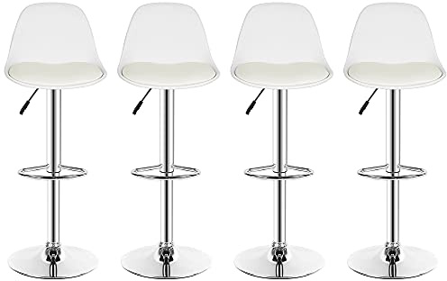 Willonin Lot de 4 tabourets de Bar, tabourets de Bar, tabourets de Cuisine, Chaise Haute de Bar, Rotation à 360°, Hauteur réglable,blanc-2pcs