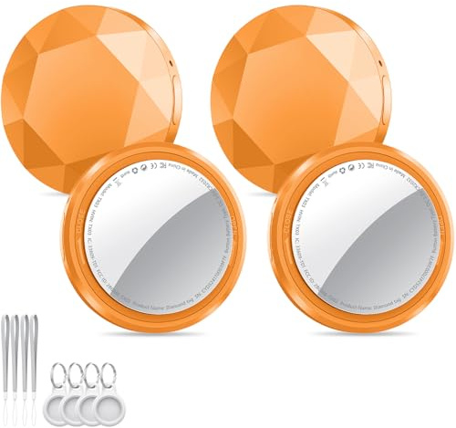 Air Tracker Tag Schlüsselfinder 4er Pack, Koffer Tracker Kompatibel mit Apple Wo ist? APP (Nur iOS), Bluetooth Key Finder für Gepäck/Taschen/Brieftasche, Smart KeyFinder, Austauschbarer Akku, Orange