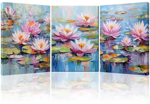 Piy Painting 3 Parties Painting sur Toile Fleurs Artistiques Tableau Sur Toile Lys Roses Nature Tableau Decoration Murale Salon Affiche Decoration Murale Tableaux Déco Muraux Cuisine Chambre 57x40 cm