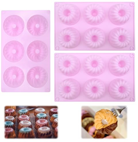 3 Stück Mini Gugelhupfform Silikon in Spiralform und Wellenform, Wiederverwendbare Antihaft Muffin Backform für Kuchen und Desserts, Kleine Backformen für Kindergeburtstag Uryxery