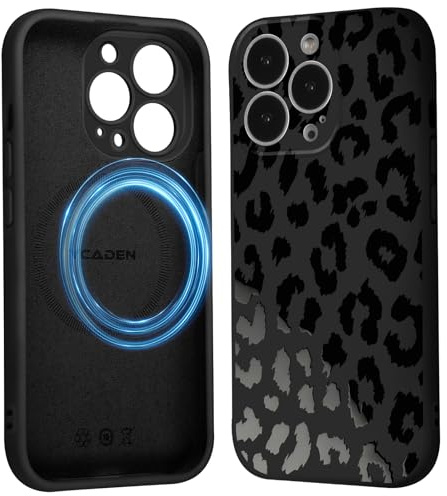 Coiwxmoi Magnetisch Handyhülle für iPhone 16 Pro Leopard Hülle, Aesthetic Leo Muster Design für Frauen Mädchen, Kompatibel mit MagSafe, Silikon Schutzhülle Cover Case für iPhone 16Pro 6,3, Schwarz