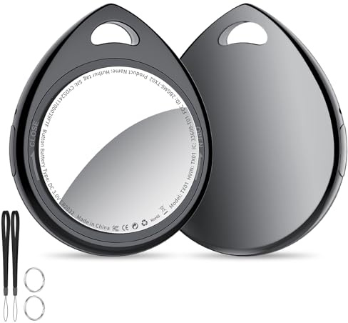 QCOQ® Air Tags 2er Pack 2026, Schlüsselfinder & Tracker Tagg, Key Finder Kompatibel mit Apple „Wo ist?“ App (nur iOS), Bluetooth Finder mit Schlüsselband, Auto- & Koffer-Tracker, Austauschbarer Akku