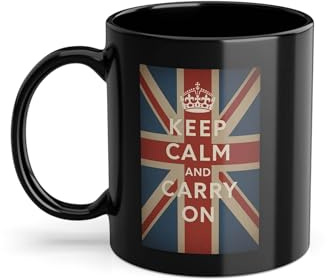 Tasse „Keep Calm and Carry On“ – Britischer Klassiker im Union-Jack-Design Black / 330 ml