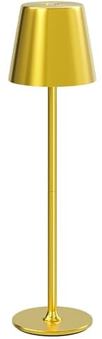 UPXNBOR LED Tischlampe Kabellos, Vollmetall Tischlampe für Outdoor & Indoor | Akku Tischleuchte, Nachttischlampe Touch, Schreibtischlampe, 3-stufiges Warmlicht, 2 Höhen, IP54 Wasserfest, Gold