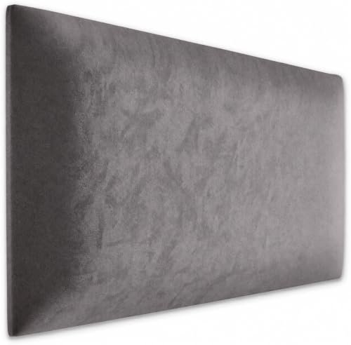 FLLOW Wandkissen Gepolstert, Samt, Wandpolster | 3D Wandverkleidung mit Schaumstoff | Wanddekoration für Schlafzimmer, Kinderzimmer, Büro, Diele | Grau 60 x 30 cm