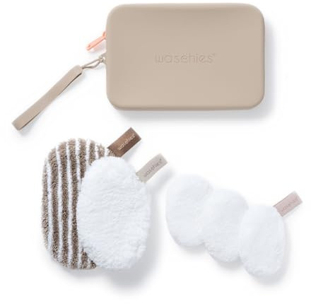 Waschies 6-tlg. Spa & Wellness Set – 1 Kosmetiktasche, 1 Abschminkpad, 3 Toner Pads & 1 Gesichtsreinigungs- und Peelingpad – waschbar, wiederverwendbar & nachhaltig – Alle Hauttypen