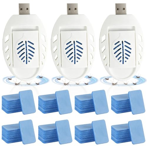 Enchufe antimosquitos, 3 unidades, portátil, USB, eléctrico, con 120 pastillas repelentes de mosquitos, enchufes portátiles, repelente de mosquitos, exterminador de insectos eléctrico para senderismo
