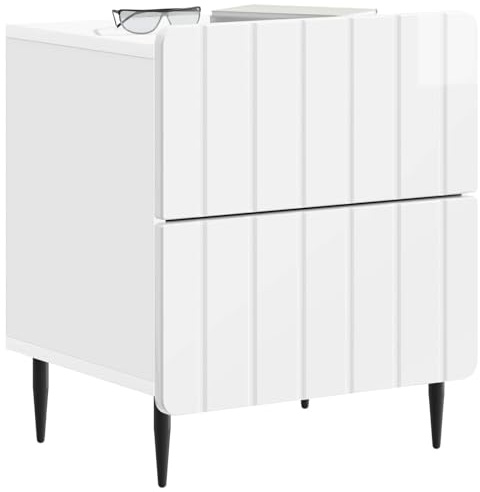 vidaXL Nachttisch 2 pcs Hochglanz Weiß 43 x 34,5 x 49,5 cm, Moderner Nachttisch, rechteckiger Stauraum, vielseitiger Beistelltisch, eleganter Schlafzimmerorganizer
