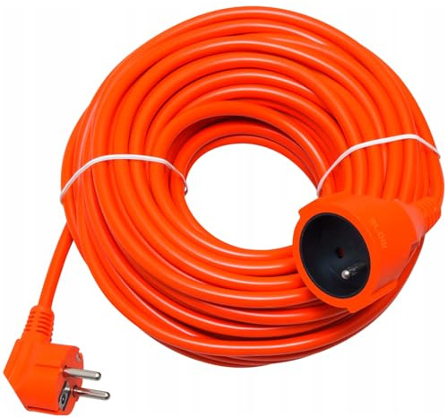 Elektrische Verlängerung 50 m für Außenbereich mit Erdung Blow PR-160 Kabel 3x1 5 mm² gesicherte Steckverbindung abgewinkelte Steckdose orange für Garten Baustelle Garage elektrische Werkzeuge lange