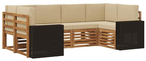 vidaXL Ecksofa Set mit Kissen 6 pcs Natur und Beige Polyester, Gartenlounge, Moderne Ecksofa, langlebige Sitzgelegenheit, Terrassenmöbel, bequemes Wohnen