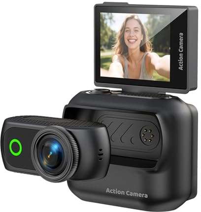 Plyisty 4K Flip Screen Action Camera, Magnetic Detachable Design with 2in Touch Screen, 48MP Image Resolution, Slow Motion Time Lapse, for Cycling Skiing Vlogging Motorcycle (Black)