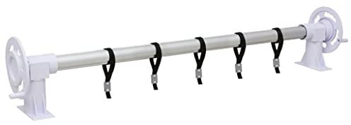 Kaloriko Enrouleur pour bâche de piscine, base en plastique, aluminium, télescopique 2-5 m, 2 roues avec bouton manuel, 5 cordons pour couverture de piscine, accessoire d'extérieur pour jacuzzi, spa