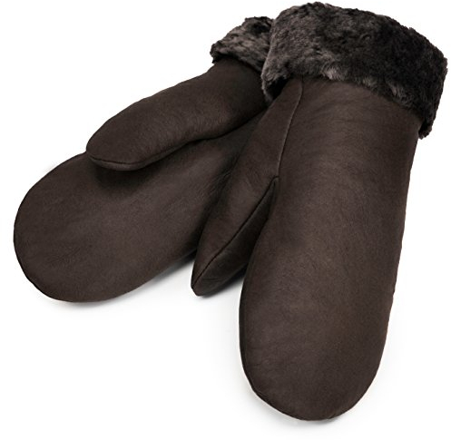 Werner Christ Lammfell Fäustlinge warme, Lange Unisex Fausthandschuhe aus echtem Fell, Winter-Handschuhe für Damen und Herren in dunkel-braun, Größe 7