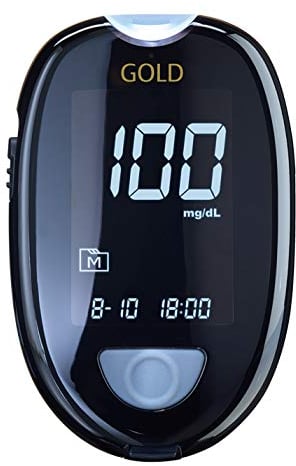 GlucoCheck GOLD Blutzuckermessgerät-Set (mg/dl) mit 60 Blutzuckerteststreifen, 10 Lanzetten, 1 Stechhilfe, 1 Etui zur Blutzucker-Selbstkontrolle bei Diabetes