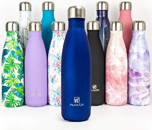 Nuactiv Stainless Steel Water Bottle, Vacuum Insulated Flask BPA Free, 12hrs Hot & 24hrs Cold Drinks, Thermal Metal Water Bottles, Leakproof 500ml Double Wall, Drinking for Kids, Gym, Sports, Travel
