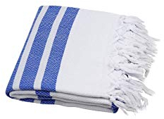 my Hamam, Saunatuch Hamamtuch, Pestemal weiß blau Fisch Style mit Fransen, blickdichter und weicher kuscheliger Baumwoll-Stoff