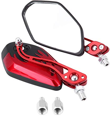 Universelle Motorradspiegel 8Mm/10Mm Aus Aluminiumlegierung Mit Flammenmuster Robuste Mopedspiegel Für Motorrad Mofa, 1 Paar (Rot)