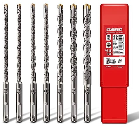 SCHWABENBACH ® SDS PLUS Betonbohrer Set - Super SDS Bohrer Set - 7tlg. 6 8 10 12 14 x 160 mm - Steinbohrer kompatibel mit Bosch Bohrhammer - Premium Qualität für Schlagbohrmaschine (kein SDS MAX)