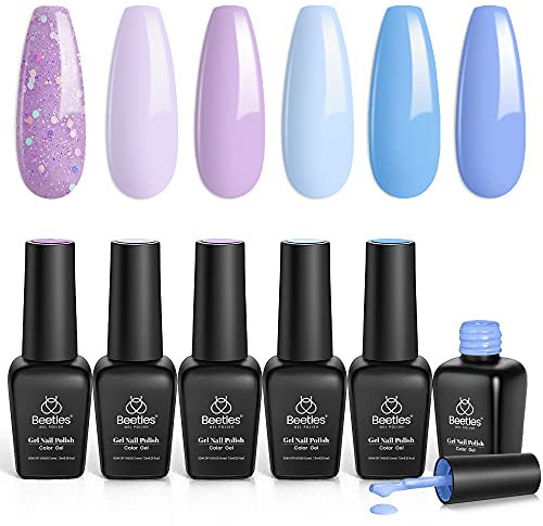 Beetles Gel Nail Polishes - Dreamy Aesthetic 6 Colours Glitter Blue Purple Pink Gel Polish Set Spring Summer Soak Off UV LED Nail Lamp Gel Nail Kit Manicure DIY Nail Home Gift for Women