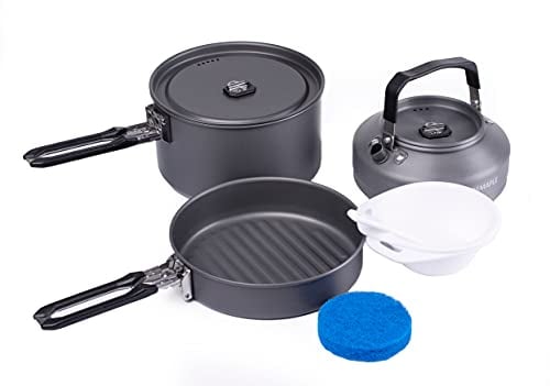 Fire-Maple Kit de Casserole Camping, Cookware Kit Batterie de Cuisine Ustensiles Bouilloire, Bols en Éponge pour Randonnée en Plein Air, Randonnée en Camping Noir