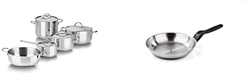 Barazzoni Cuocimania Batteria 9 Pezzi, Acciaio Inox 18/10, Made in Italy & Le Inoxidabili Padella 20Cm in Acciaio Inox 18/10, Argento, 20 Cm