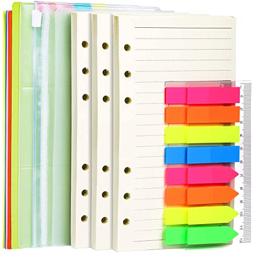 A6 Nachfüllpapier, LEOBRO 6 Löcher A6 Papier Linie 135 Blätter, Register, 320 Stück Haftstreifen, 2 PCS Binder Taschen, A6 Nachfüllbare Refill Paper für Personal Organizer, Loseblatt Notizbuch
