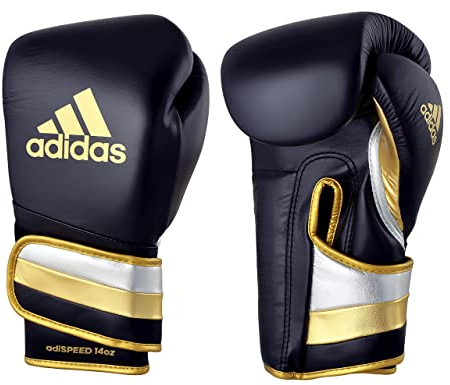 adidas Adi-Speed 501 Pro Boxing and Kickboxing Gloves for Women & Men (MET Black/Silver/Gold, 14 oz)