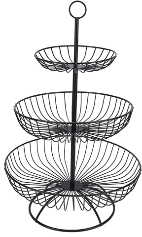 Corbeille de fruits, assiette de fruits à la mode à trois couches d'apparence creuse assiette de fruits pour cuisines pour restaurants(Le noir)