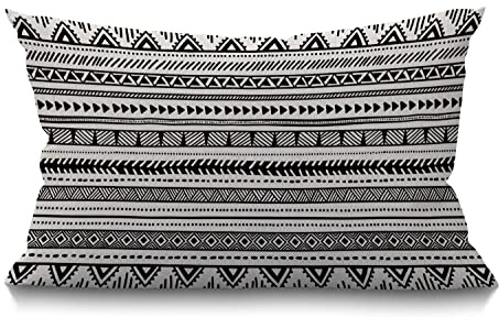 BGBDEIA Ethnic Lumbar Cushion Cover 30 x 50 cm 12x20 Inch Decorative Bedroom Living Room Black and White Geometric Tribal Ethnic Pattern Rectanglar Throw Pillow Cover for Bed Sofa Couch